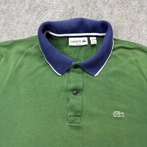 Lacoste Polo Shirt Men FR 5 US L Green Blue Contrasting Trim Slim Fit Colorblock